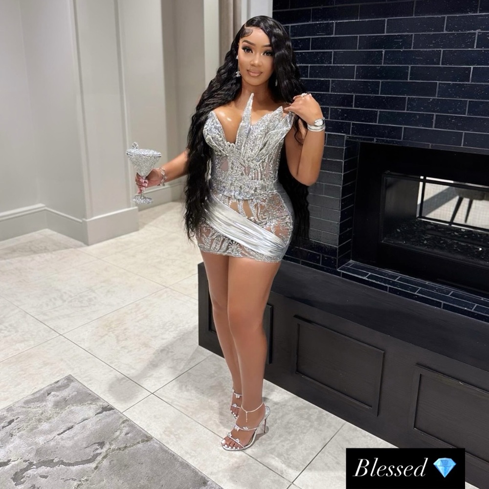 Elegant Silver Custom Evening Birthday Dress
